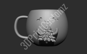 a white mug with a silver design 3DPrintCustomz Custom 3D Resin Printing